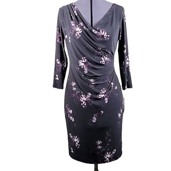 Ralph Lauren Black Floral Party Dress Sz 6P - Picture 1 of 14